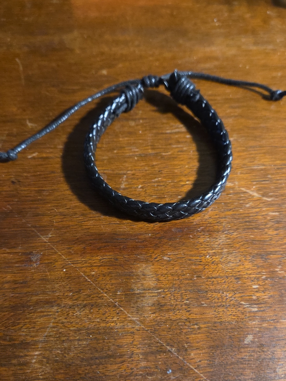 Braided Black Pleather Adjustable Bracelet